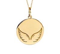 Collier pendentif ailes d'ange en argent sterling 925 doré | LK_NLC_01986 | round gold plated engraved wing medallion, 18 inch cable chain, symbol of protection hope faith freedom