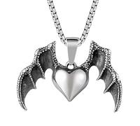 Collier Pendentif Ailes de Coeur pour Hommes, Collier Gothique Vintage Ailes d'Amour en Acier Inoxydable,Multicolore,50