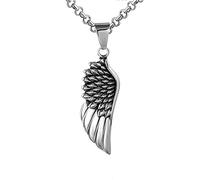 Collier Pendentif Ailes pour Hommes, Collier Gothique Vintage Aile d'ange en Acier Inoxydable,Argent,50