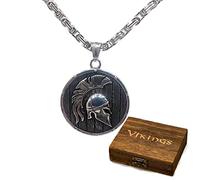 Collier Pendentif amulette Spartiate Nordique Viking médiévale - Chaîne Royale Byzantine - Coffret Cadeau Valhalla en Bois (Color : Style C, Size : 50cm)