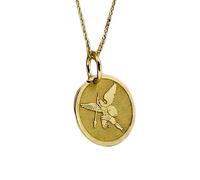 Collier pendentif ange Cupidon en argent sterling 925 doré | LK_NLC_00300 | Pendentif rectangulaire gravé plaqué or 24 x 16 mm avec chaîne câble de 45 cm symbolisant le céleste et le spirituel
