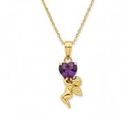 Collier - Pendentif - Ange Gardien - Cœur - Zircon - Violet - Plaqué Or Jaune 750/1000 - Femme ou Enfant