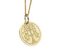 Collier pendentif Arbre de Vie en argent sterling 925 doré | LK_NLC_00029 | Médaille ronde gravée plaquée or de 28 mm avec chaîne à maillons de 45 cm bijou symbolique géométrique à offrir