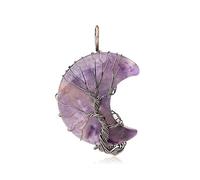 Collier Pendentif Arbre De Vie Enroulé De Fil Reiki Pendentif Croissant De Lune Cristal Énergétique Bijoux Spirituels Fait Main Pierres Précieuses Naturelles Pour Femmes Chaîne En Bronze Améth