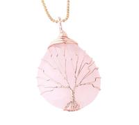 Collier Pendentif Arbre De Vie Enroulé En Fil De Fer Pour Femmes Hommes Colliers Pendentifs En Pierre Naturelle Avec Chaîne De Perles En Or En Forme De Larme Accessoires De Bijoux En Cristal Quart