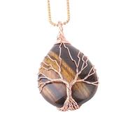 Collier Pendentif Arbre De Vie Enroulé En Fil De Fer Pour Femmes Hommes Colliers Pendentifs En Pierre Naturelle Avec Chaîne De Perles En Or En Forme De Larme Accessoires De Bijoux En Cristal Œil
