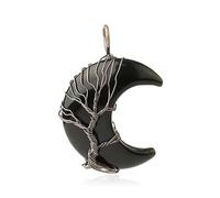 Collier Pendentif Arbre De Vie Enroulé En Fil De Fer Reiki Croissant De Lune Pendentif Énergie Cristal Spirituel Bijoux Faits À La Main Pierres Précieuses Naturelles Pour Femmes Obsidienne Noire
