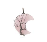 Collier Pendentif Arbre De Vie Enroulé En Fil De Fer Reiki Croissant De Lune Pendentif Énergie Cristal Bijoux Spirituels Fait Main Pierres Précieuses Naturelles Pour Femmes Quartz Rose Chaîne En
