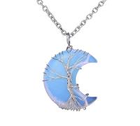 Collier Pendentif Arbre De Vie Enroulé En Fil De Fer Reiki Croissant De Lune Pendentif Énergie Cristal Spirituel Bijoux Faits À La Main Pierres Précieuses Naturelles Pour Femmes Opale Chaîne En