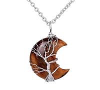 Collier Pendentif Arbre De Vie Enroulé En Fil De Fer Reiki Croissant De Lune Pendentif Énergie Cristal Spirituel Bijoux Fait Main Pierre Précieuse Naturelle Pour Femmes Pierre Œil De Tigre Chaî
