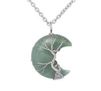 Collier Pendentif Arbre De Vie Enroulé En Fil De Fer Reiki Pendentif Croissant De Lune Énergie Cristal Bijoux Spirituels Fait Main Pierres Précieuses Naturelles Pour Femmes Chaîne En Argent Aven