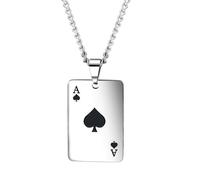 Collier Pendentif Argent Bijoux Hommes Femmes Necklace Punk Styles À Jouer Carte Poker Pendentif Collier Hommes Garçons Hip Hop Chanceux Ace De Pique Charme Collier Pour Hommes Femmes Couple Noir