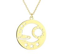Collier Pendentif Argent Bijoux Hommes Femmes Necklace Soleil Saturne Vintage Pendentif Collier Simple Cadeau Pour Hommes Et Femmes 金色