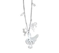 Collier pendentif assorti avec breloque note de musique ailée, chaîne en alliage et détails de breloque étoile superposée pour un quotidien, collier pendentif note de musique, chaîne étoile à