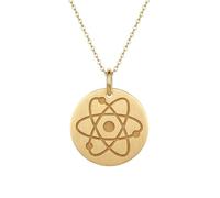 Collier pendentif Atom Science en argent sterling 925 doré | LK_NLC_00873 | Chaîne câble de 457 cm (18 pouces) de navigation ronde disque gravé poli bijou inspirant cadeau 24 mm