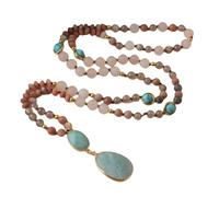 Collier Pendentif Bohème Long En Perles De Pierre Naturelle, Idéal Pour Le Yoga Et La Méditation. Collier De Prière Mala Noué À La Main, Orné De Pierres Multicolores. Bijou Cadeau En Amazonit
