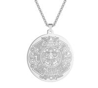 Collier pendentif calendrier maya en acier inoxydable Accessoire punk hip-hop géométrique
