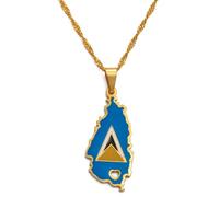 Collier Pendentif Carte D'Art À La Mode, Collier De Drapeau De Carte De Sainte-Lucie De Coeur Pour Les Femmes Fille Bijoux Jaunes Chaînes De Pendentif Lucia Bijoux Pendentif De Drapeau De Carte De