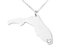 Collier Pendentif Carte De Floride - Couleur Unie Géométrie Coeur Creux Carte Charme Contour Cravates, pour Femmes Hommes Fille Clavicule Chaîne Souvenir Patriotique Bijoux, B