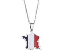 Collier Pendentif Carte De France - Contour Du Pays Bijoux Hip-Hop De Style Ethnique, Chaîne Fine De Charme D'Impression De Drapeau De Couleur, Cadeaux Patriotiques Pour Femmes/Filles/Hommes Uni