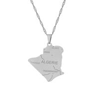Collier Pendentif Carte De La Ville D'Algérie - Personnalité De La Mode Charme De Couleur Unie Cravates, Bijoux De Couple Chaîne De Chandail Vague d'eau pour Femmes Hommes Cad