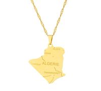 Collier Pendentif Carte De La Ville D'Algérie - Personnalité De La Mode Charme De Couleur Unie Cravates, Bijoux De Couple Chaîne De Chandail Vague d'eau pour Femmes Hommes Cad