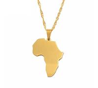 Collier Pendentif Carte De L'Afrique - Bijoux De Polissage Hip-Hop Contour Africain, Charme De Mode Chaîne De Vague D'Eau Ethnique, Cadeau De Fête Pour Femme/Fille/Homme Unisexe, Or, 17,71 Pouc