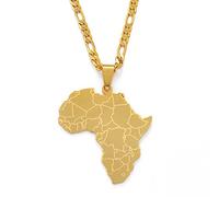Collier Pendentif Carte De L'Afrique - Contour Du Pays Bijoux De Polissage Hip-Hop, Charme De La Mode Africaine Chaîne De Vague D'Eau Ethnique, Cadeau De Fête Pour Femme/Fille/Homme Unisexe, Or