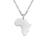 Collier Pendentif Carte De L'Afrique - Contour Du Pays Bijoux Hip-Hop De Style Ethnique, Nom Des Villes Breloque D'Impression Chaîne De Vague D'Eau, Cadeaux Patriotiques Pour Femmes/Filles/Homme