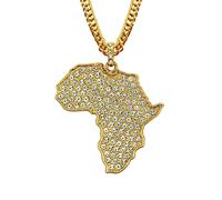 Collier Pendentif Carte De L'Afrique - Contour En Strass Chaîne Épaisse De Style Bijoux De Grande Taille, Charme Hip-Hop Chaîne De Vague D'Eau Mince, Cadeaux Patriotiques Pour Femmes/Filles/Ho