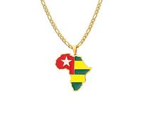 Collier Pendentif Carte De L'Afrique Drapeau du Togo - Bijoux De Mode Rétro Charme en Émail Motif Géométrique Chaîne De Chandail Hip-Hop pour Femmes Hommes Cadeau, Collier D
