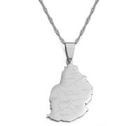 Collier Pendentif Carte De L'Île Maurice - Contour Du Pays Bijoux Hip-Hop De Style Ethnique, Nom De La Ville Breloque D'Impression Chaîne De Vague D'Eau, Cadeaux Patriotiques Pour Femmes/Filles