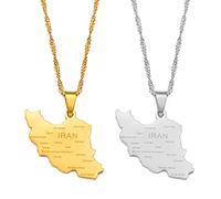 Collier Pendentif Carte De L'Iran - Contour Du Pays Bijoux Hip-Hop De Style Ethnique, Charm D'Impression Du Nom De La Ville Chaîne De Vague D'Eau, Cadeaux Patriotiques Pour Femmes/Filles/Hommes