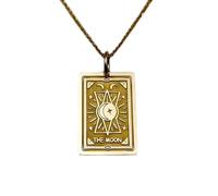 Collier pendentif carte de tarot Lune en argent sterling 925 | LK_NLC_00913 | Pendentif rectangulaire gravé plaqué or 24 x 16 mm avec chaîne câble de 45 cm (18 pouces) symbole céleste mystique
