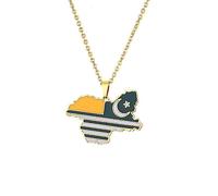 Collier Pendentif Carte Drapeau Du Cachemire, Bijoux Ethniques De Mode Rétro Ras De Cou À Breloque En Émail, Chaîne De Pull Hip-Hop Pour Femmes Hommes Accessoire, Jaune, 50 Cm