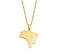 Collier Pendentif Carte Du Brésil - Contour Du Pays Bijoux Hip-Hop De Style Ethnique, Chaîne Mince De Charme D'Impression De Nom De Ville, Cadeaux Patriotiques Pour Femmes/Filles/Hommes Unisexe