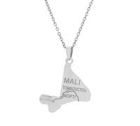 Collier Pendentif Carte du Mali - Délicat Lisse Jaune Blanc Charme De Couleur Pays Ville Carte Ras du Cou, Hip Hop Chandail Chaîne Bijoux pour Femmes Et Hommes, Blanc, Long: 50