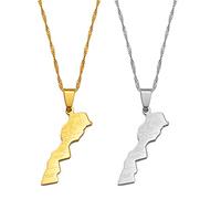 Collier Pendentif Carte Du Maroc - Contour Du Pays Bijoux De Polissage De Style Ethnique, Nom De La Ville Charme Hip-Hop Chaîne De Vague D'Eau Mince, Cadeaux Patriotiques Pour Femmes/Filles/Homm