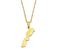 Collier Pendentif Carte Du Maroc - Contour Du Pays Bijoux De Polissage De Style Ethnique, Nom De La Ville Charme Hip-Hop Chaîne De Vague D'Eau Mince, Cadeaux Patriotiques Pour Femme/Fille/Homme