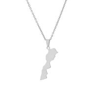 Collier Pendentif Carte Du Maroc, Femmes Hommes Charme Bijoux Continent Charme Pendentif Collier Cadeau D'Anniversaire, Tendance Limites Contour Pull Chaîne Colliers, Blanc, 50 Cm
