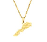 Collier Pendentif Carte du Maroc - Tendance Vintage Ethnique Pays Contour Cartes National Ville Nom Pendentif - pour Femmes Hommes Patriotique Charme Bijoux,Jaune,50Cm