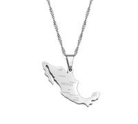 Collier Pendentif Carte Du Mexique - Contour Du Pays Bijoux Hip-Hop De Style Ethnique, Charm D'Impression Du Nom De La Ville Chaîne De Vagues D'Eau, Cadeaux Patriotiques Pour Femmes/Filles/Homme