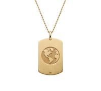 Collier pendentif carte du monde en argent sterling 925 doré | LK_NLC_00917 | Collier minimaliste symbolique chaîne câble pendentif rond gravé d'un disque de feu 24 mm finition polie 15 mm d'épaisseur
