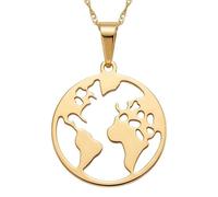 Collier pendentif carte du monde en argent sterling 925 doré | LK_NLC_01701 | pendentif féérique représentant un chasseur de champignons cueilleur et cueilleur avec une chaîne de 45 cm.