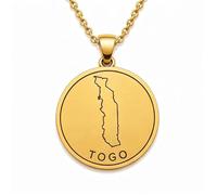 Collier pendentif carte du Togo en argent sterling 925 plaqué or, 30 mm de diamètre, gravure du pays, chaîne câble de 45 cm | LKN_MAP_01056
