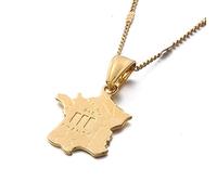 Collier Pendentif Carte - France Carte Pendentif Collier, Carte De Pays Ethnique Colliers Avec Nom De Ville,Pour Hommes Femmes Cartes Patriotiques Pendentif Chaîne Mince Bijoux Cadeau,Or,50Cm / 19