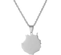 Collier Pendentif Carte - Gran Canaria Carte Drapeau Pendentifs Collier, Pendentif Breloque Cartes Colliers à Chaîne Mince, Hip Hop Carte Bijoux Ethniques, pour Hom, Silver, 50cm/19.6inch
