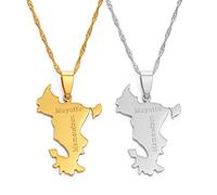 Collier Pendentif Carte - Mode Mayotte Carte Ppendant Collier, Hyperbole Ethnique Charme Patriotique Bijoux, Carte Du Monde Colliers Pour Hommes Femmes Anniversaire Fête Cadeau, Argent,45Cm Chaîne
