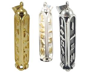 Collier pendentif cartouche personnalisé à 3 faces en argent sterling plaqué or et argent massif oxydé traduit en hiéroglyphes fait à la main en Égypte (Sterling Silver & gold plated symbols)