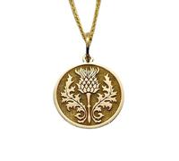 Collier pendentif chardon écossais en argent sterling 925 | LK_NLC_00608 | Médaillon rond en forme de chardon de 28 mm plaqué or avec une chaîne à maillons de 45 cm d'inspiration florale celtique.